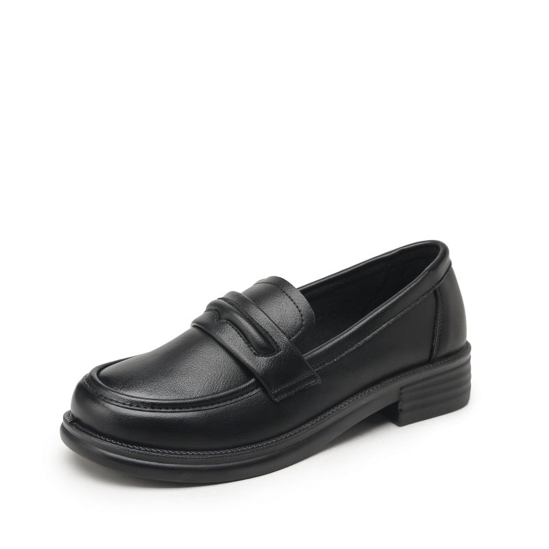 Chaussures en cuir noires pour femmes à bout rond et semelle épaisse