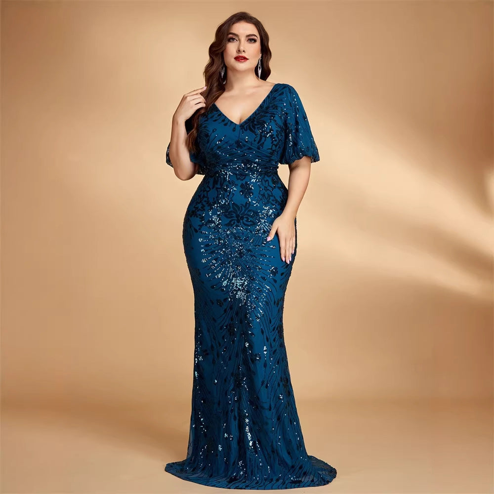 Robe de Soirée Longue Scintillante Col V