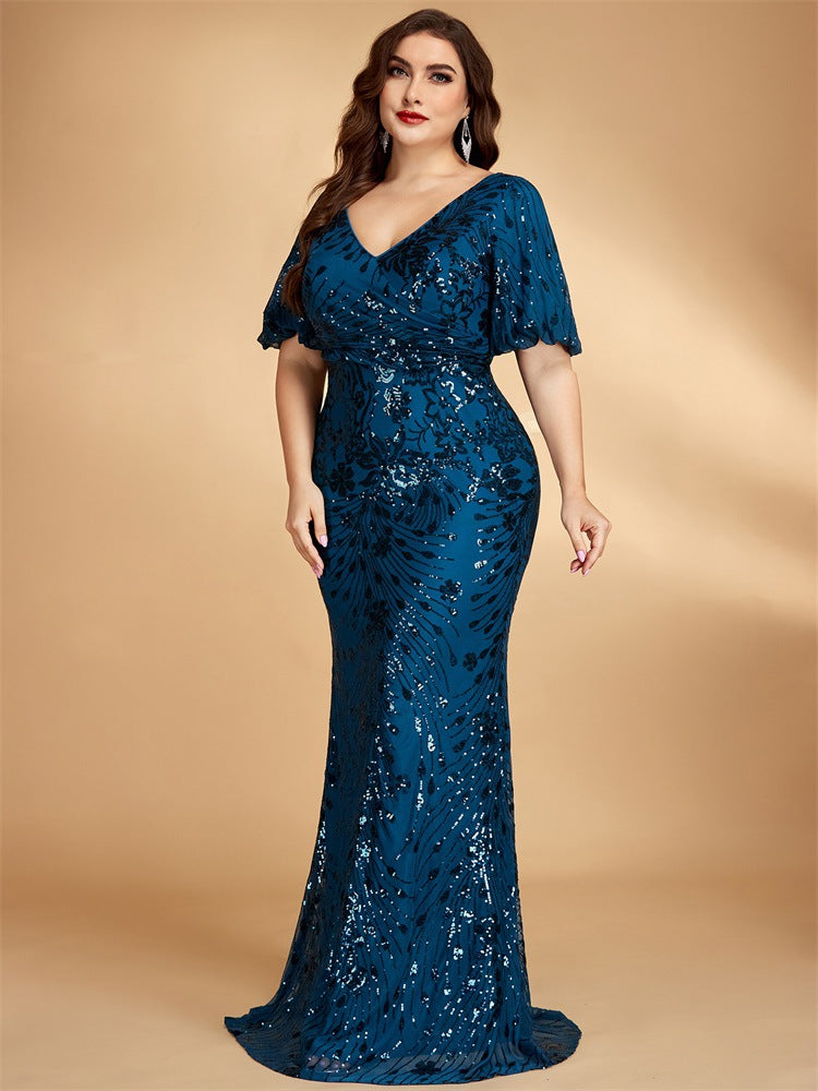 Robe de Soirée Longue     Scintillante Col V