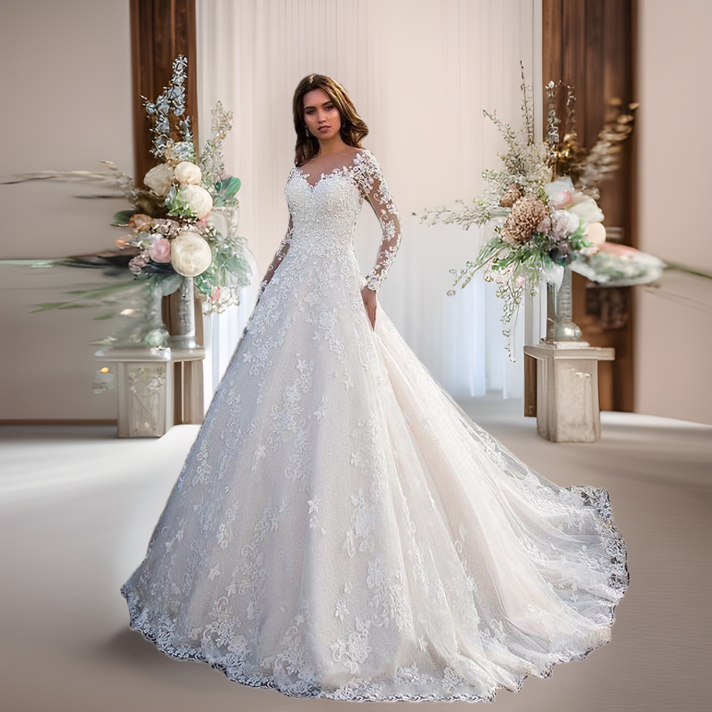 Robe blanche en dentelle brodée, robe de soirée, robe de mariée