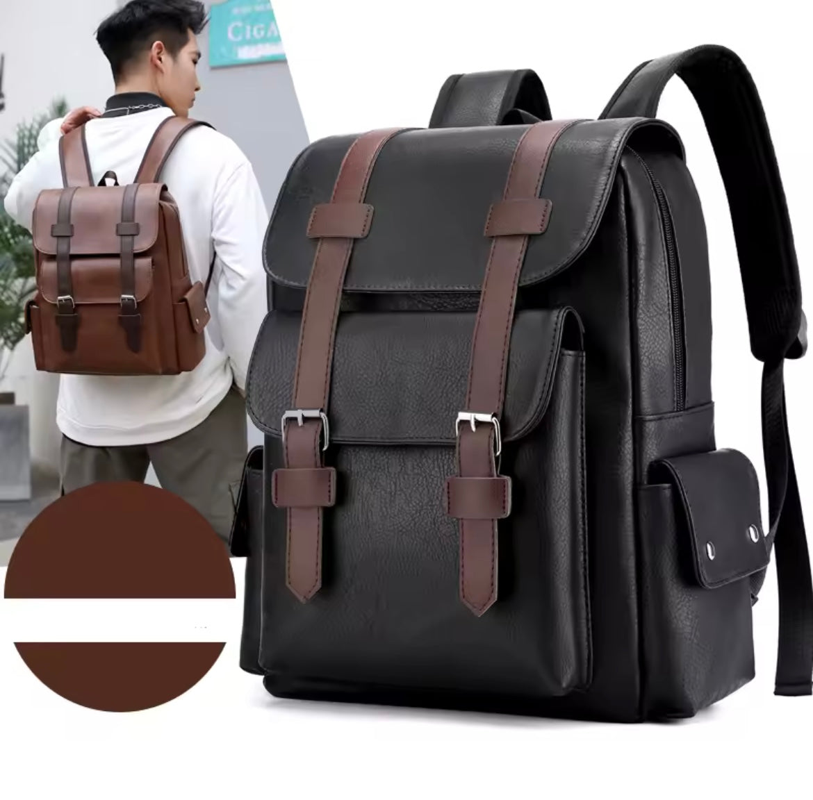 Sac à dos en cuir grande capacité