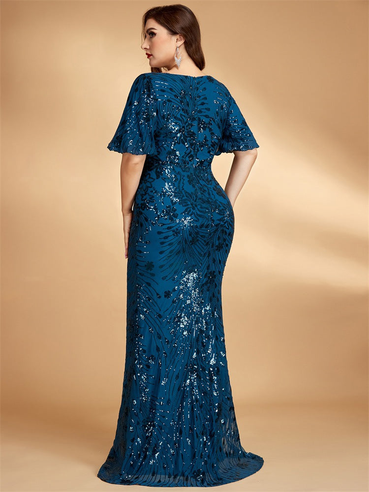 Robe de Soirée Longue     Scintillante Col V