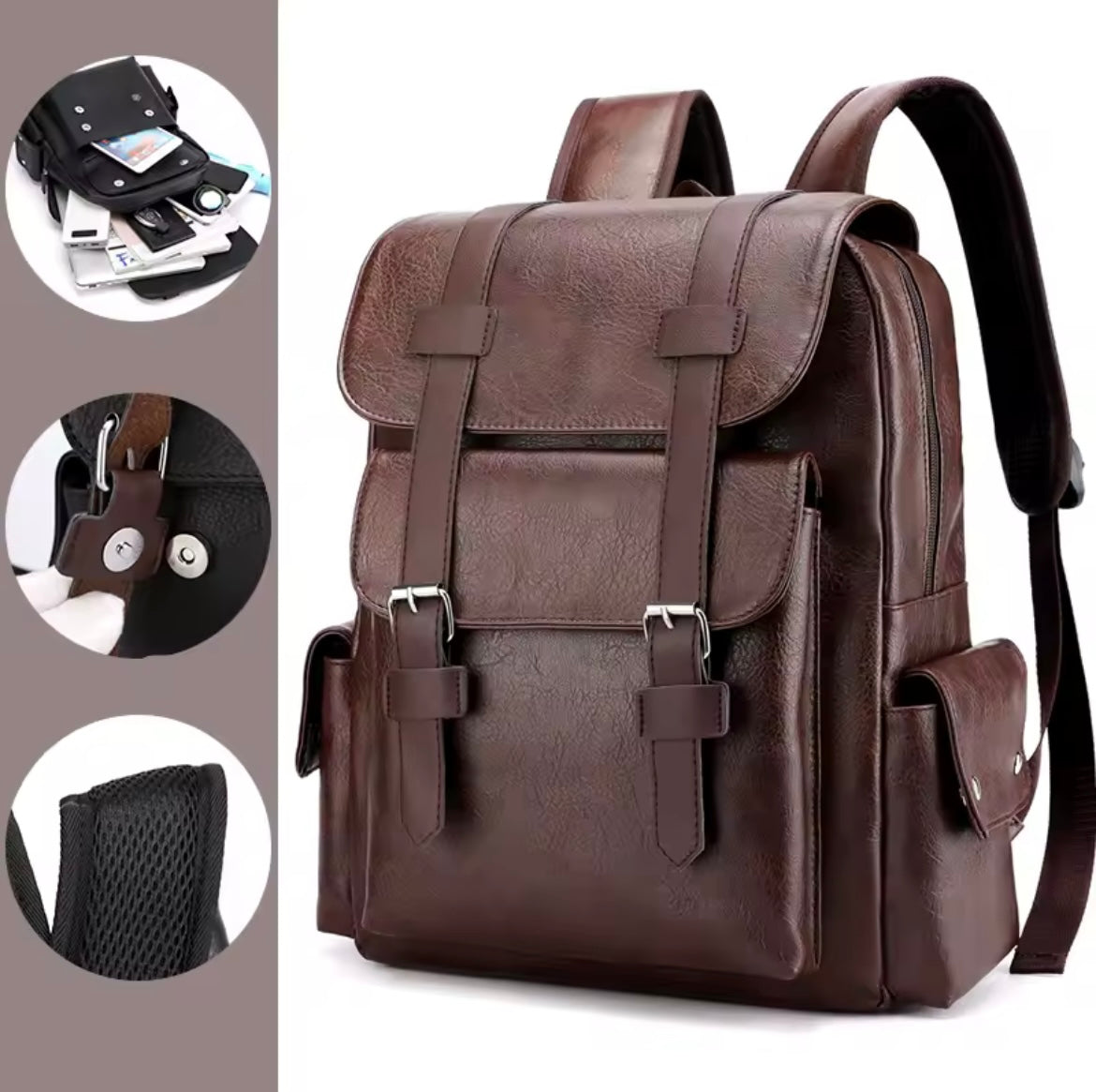 Sac à dos en cuir grande capacité