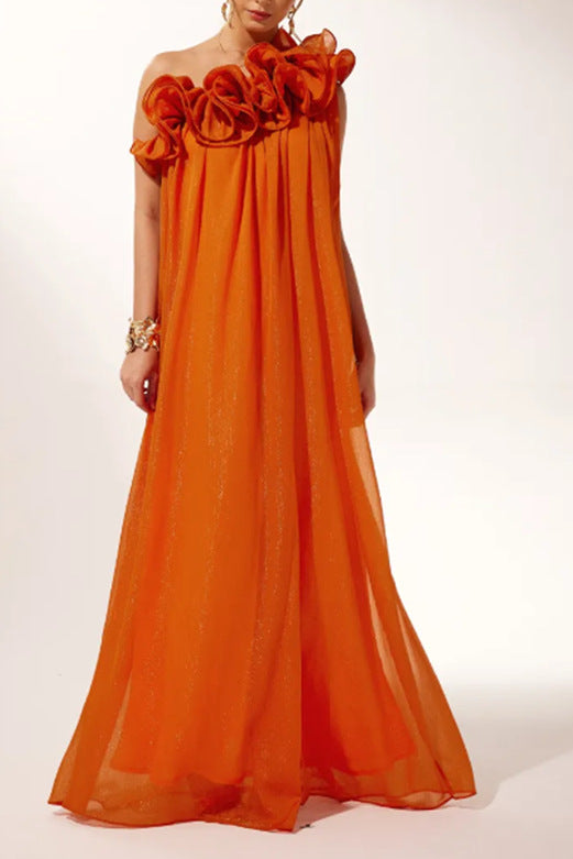 Robe d’été motifs florale 3D, épaule dénudées